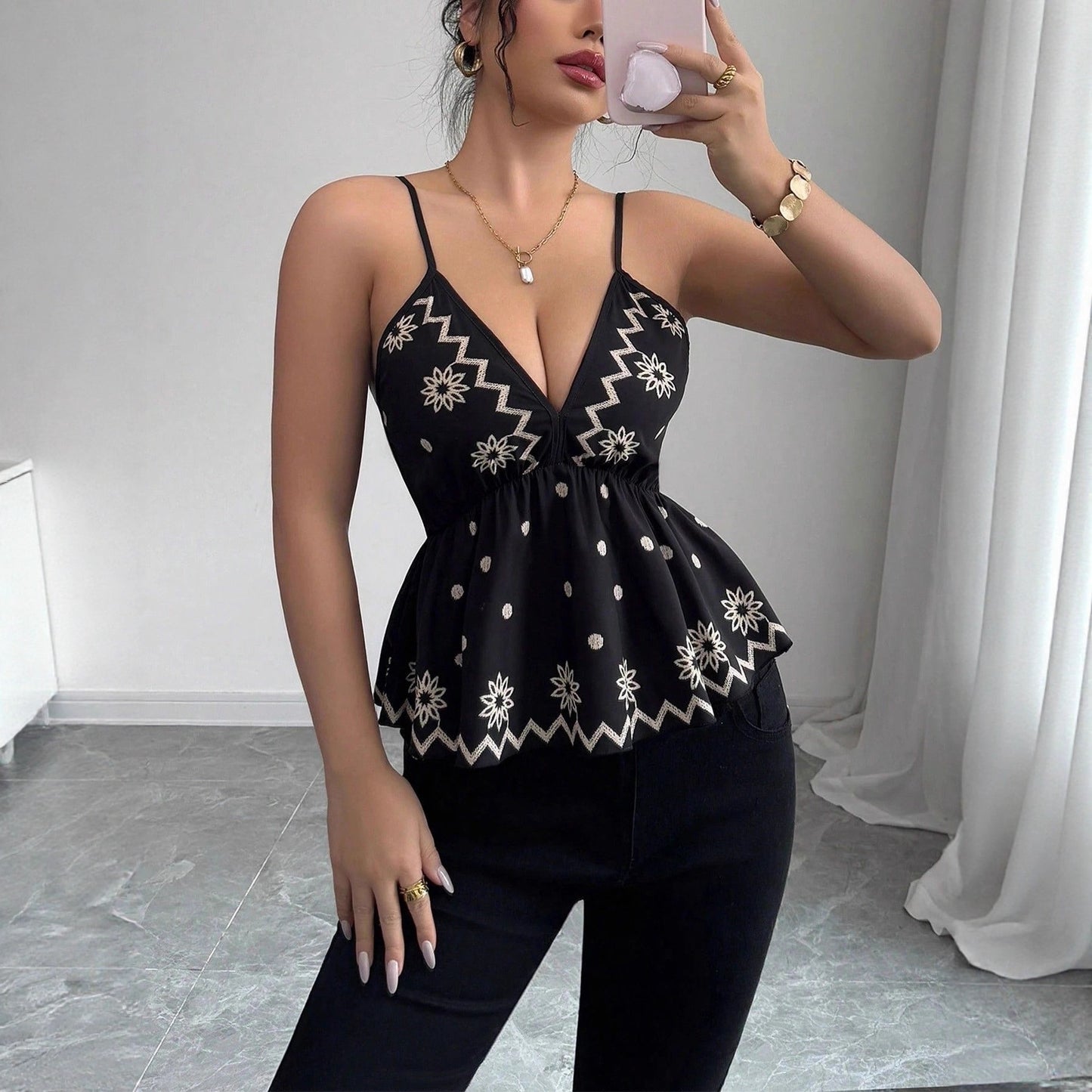 Women's Elegant Sleeveless Backless Sexy Waist Print Vests
