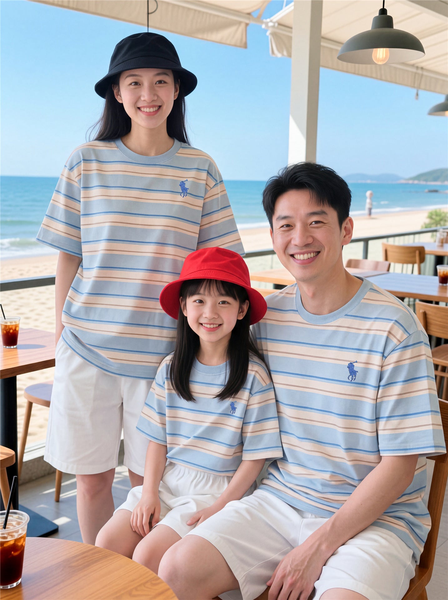 Summer Seaside Style Travel Holiday T-shirt Family Of Three Four Parent-child Outfit