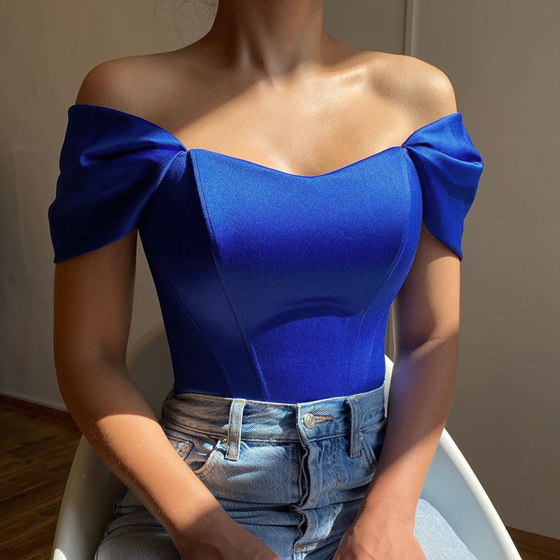 Women's Summer Fishbone Waist Tube Satin Vacation Tops