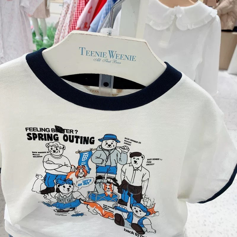 Cotton Summer Korean Style Little Bear Boys Cartoon Printed Pure Children's T-shirt