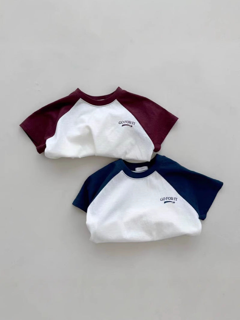 Stitching Sleeves Boy Versatile Fashion T-shirt Shorts English Letters Meteor Children's Suit