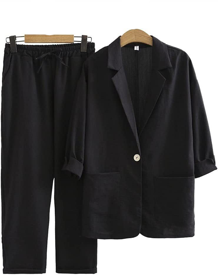 Women's Autumn Commuter Cotton Linen Pocket Loose Fashion Casual Suit