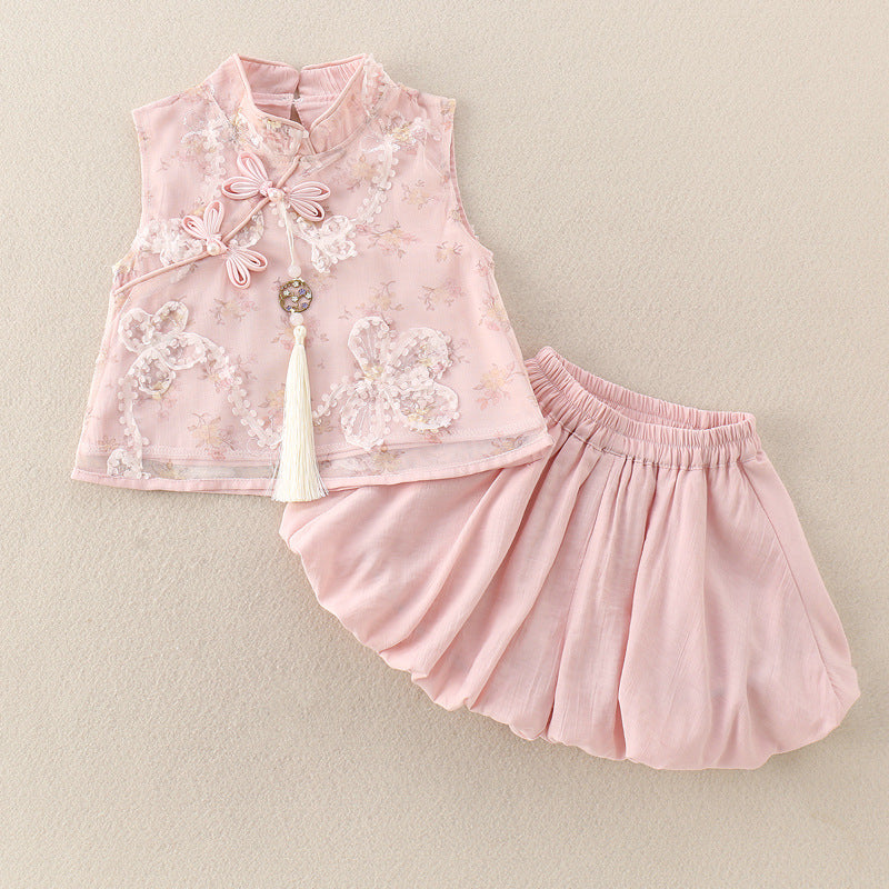 Children's Chinese Style Cheongsam Two-piece Hundred Days Banquet Graph Dress Jumpsuit, Climbing Suit