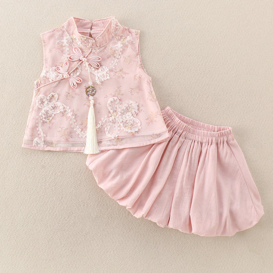 Children's Chinese Style Cheongsam Two-piece Hundred Days Banquet Graph Dress Jumpsuit, Climbing Suit