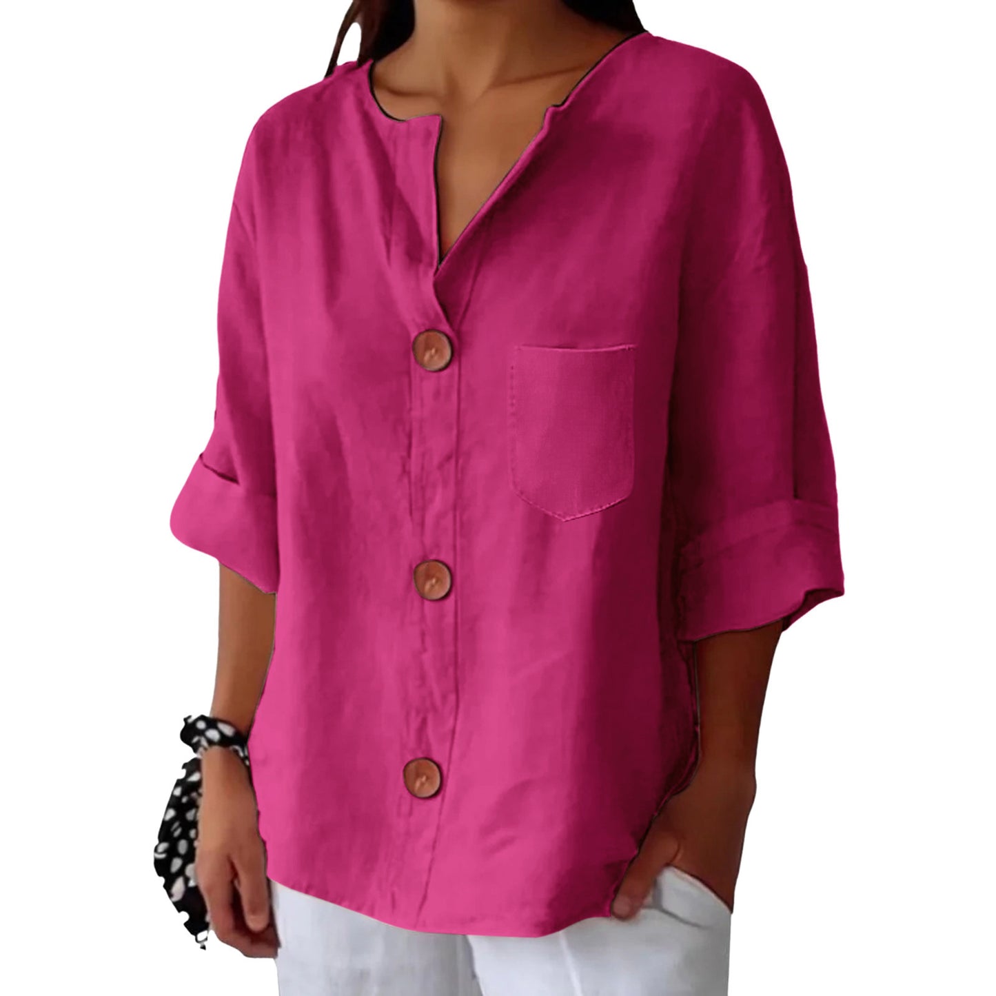 Women's Summer Loose T-shirt Cotton Linen Button Tops