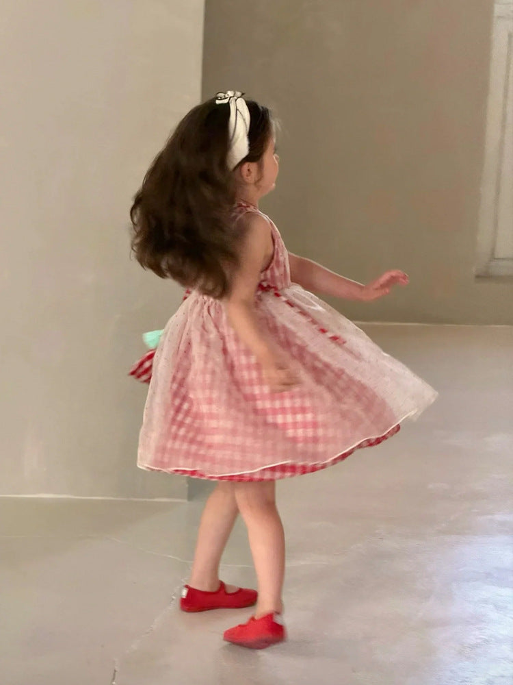 Summer Super Fairy Princess Vest Plaid Children's Dress