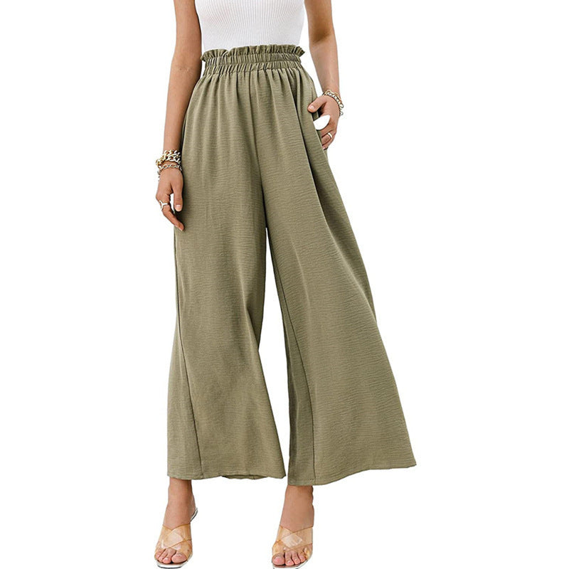 Women's Linen Solid Color High Waist Loose Pants