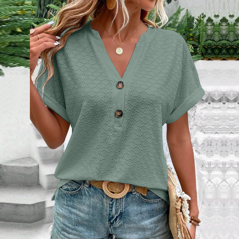 Women's Fashion Casual Solid Color Sleeve Button Shorts