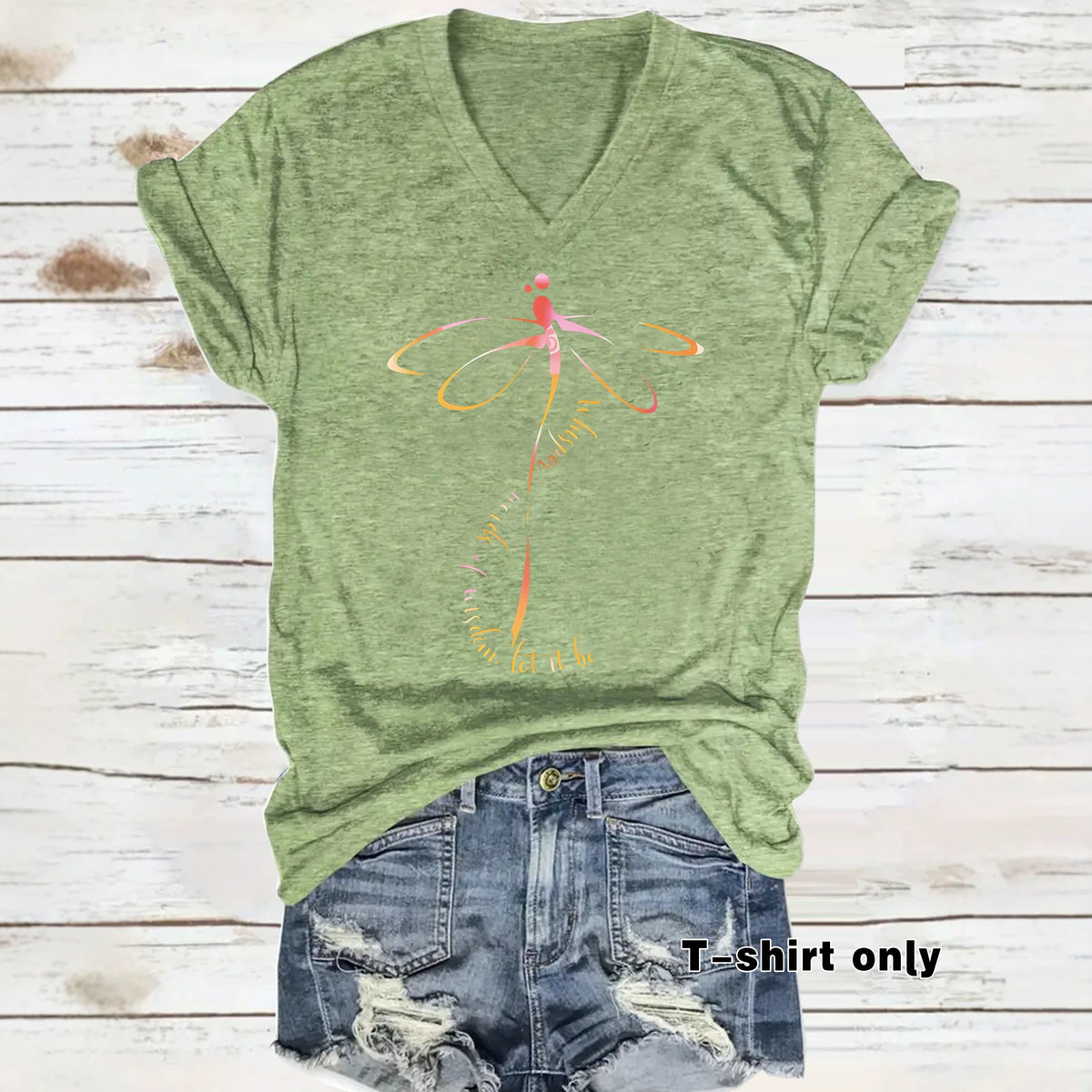Women's Summer High-grade Dragonfly Letter Slogan Printed Women's T-shirt