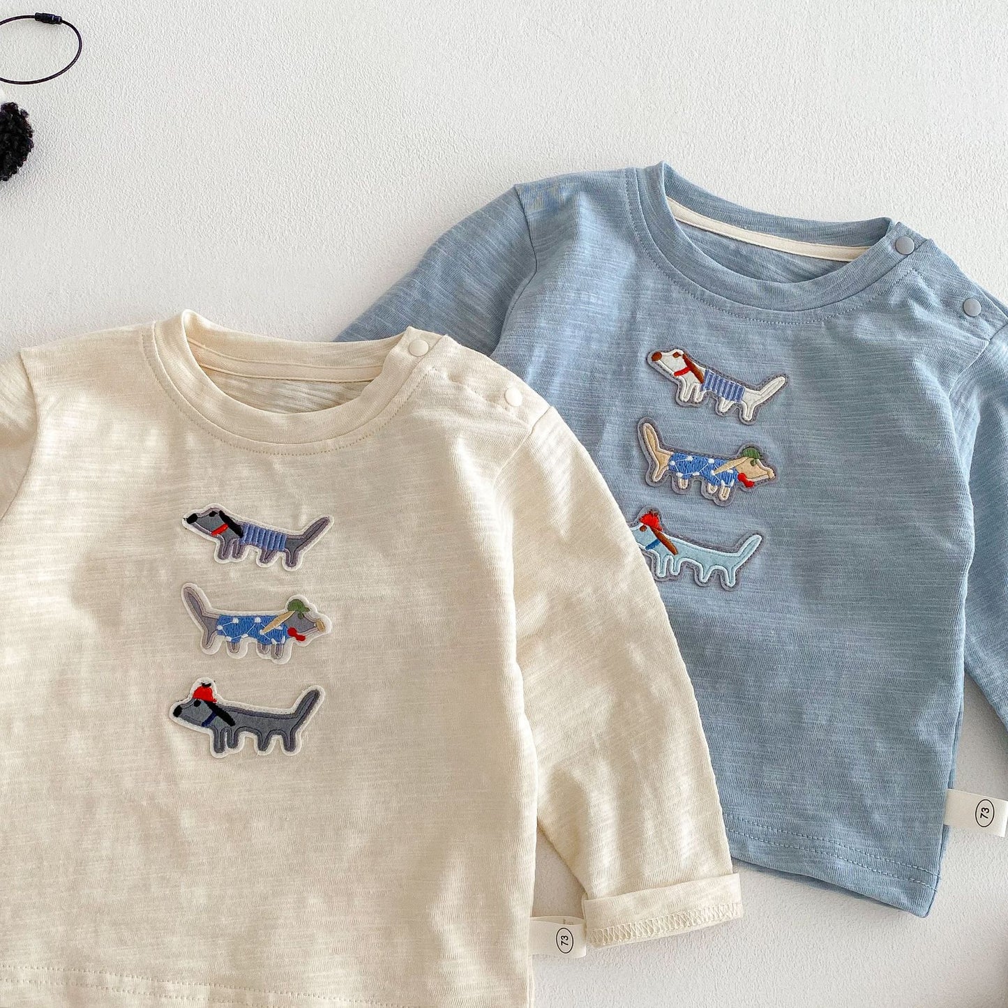 Children's Left Right Patch Cartoon Dog Bottoming Shirt Boy Loose Long Children's T-shirt