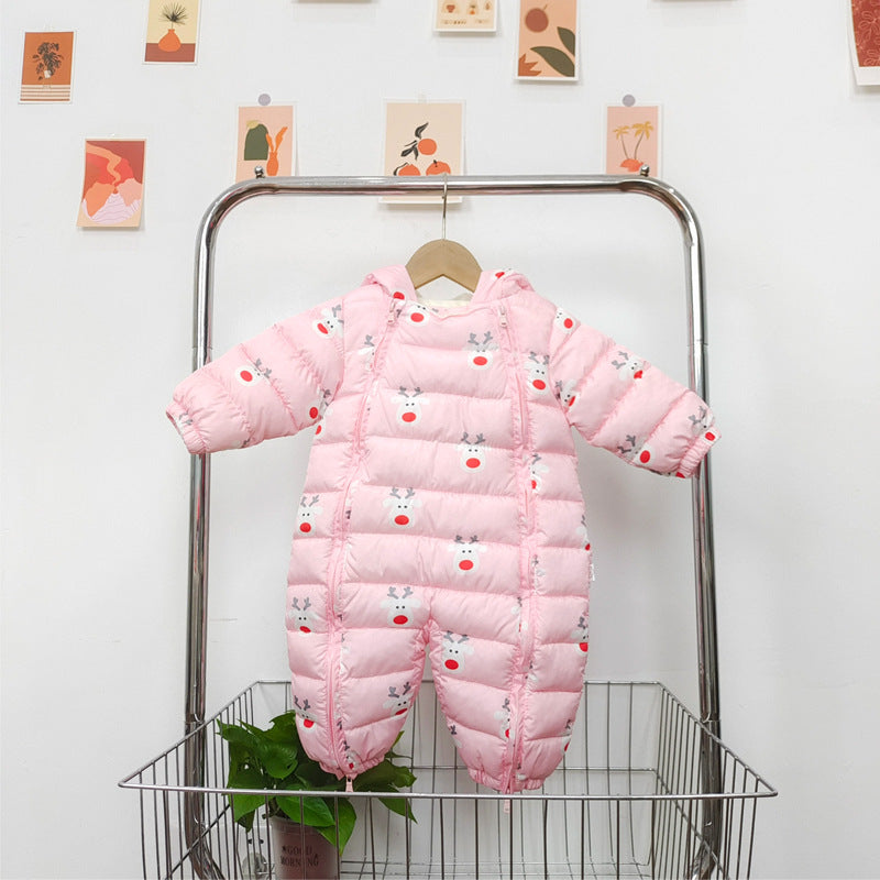 Born Jumpsuit Boys Winter Outing Down Clothes Fleece-lined Jumpsuit, Climbing Suit
