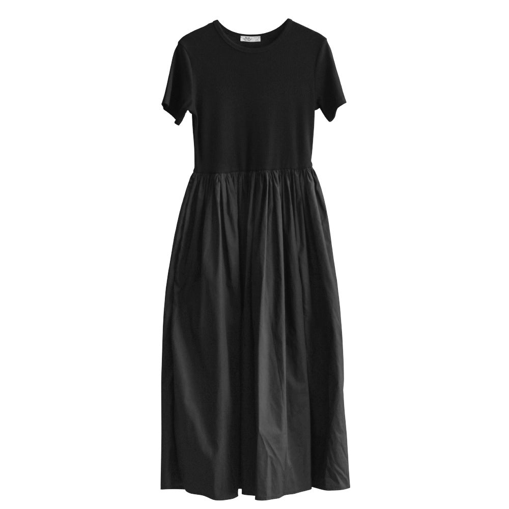 Little Black Medium Large Long Waist Trimming Short-sleeved Temperament Shirt Children's Dress