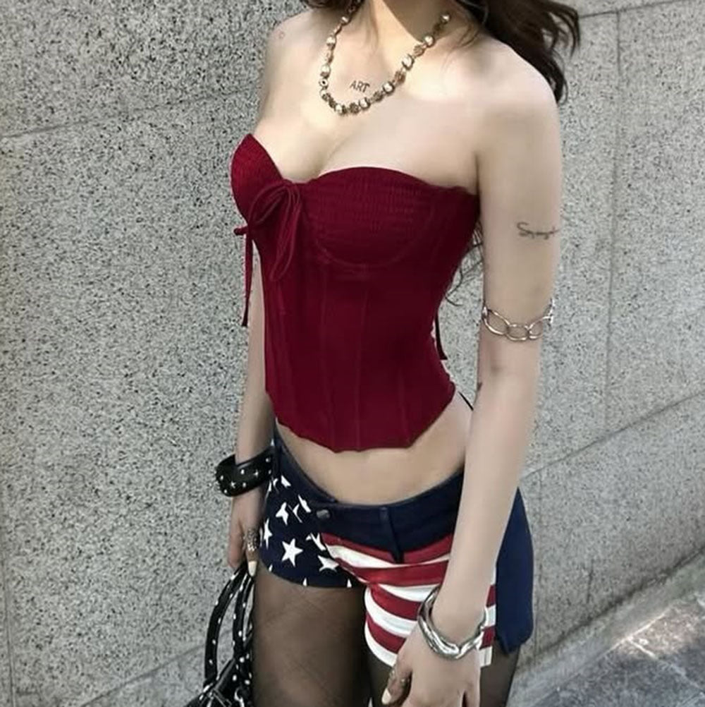 Women's Fishbone Steel Ring Sexy Temperament Tube Pleated Slim Small Vest/suspenders/tube Top