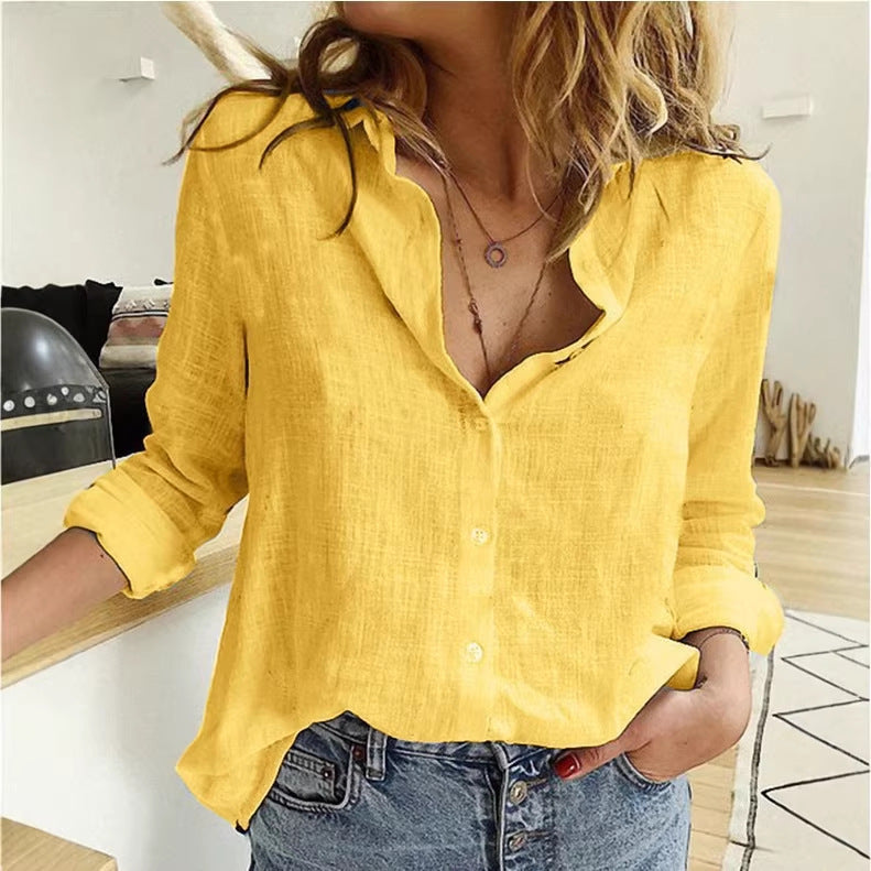 Women's Shirt Pure Casual Long-sleeved Linen Blouse