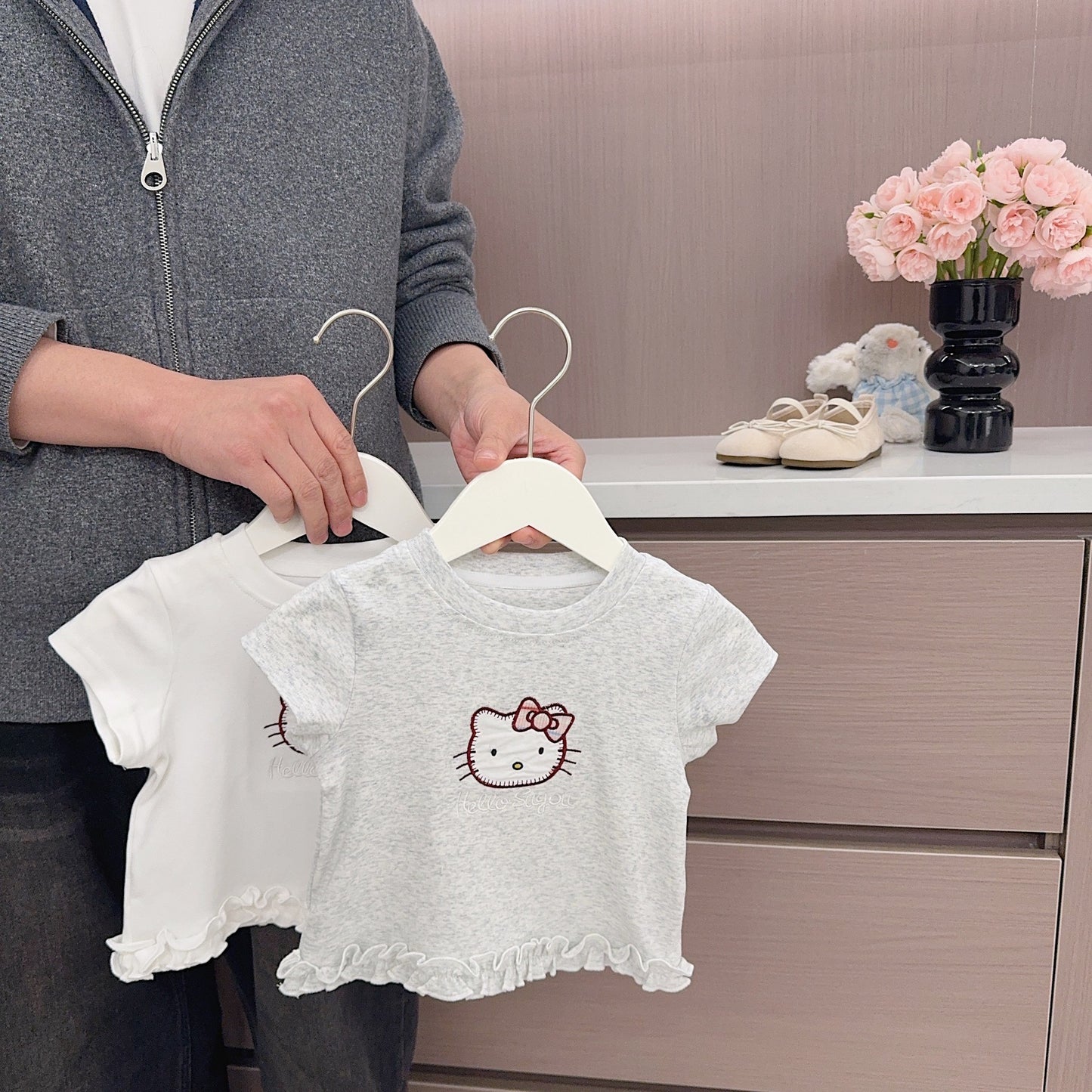 Summer Western Style Class Cute Cat Short Sleeve Top Breathable Children's T-shirt