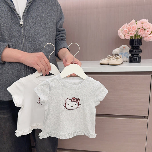 Summer Western Style Class Cute Cat Short Sleeve Top Breathable Children's T-shirt
