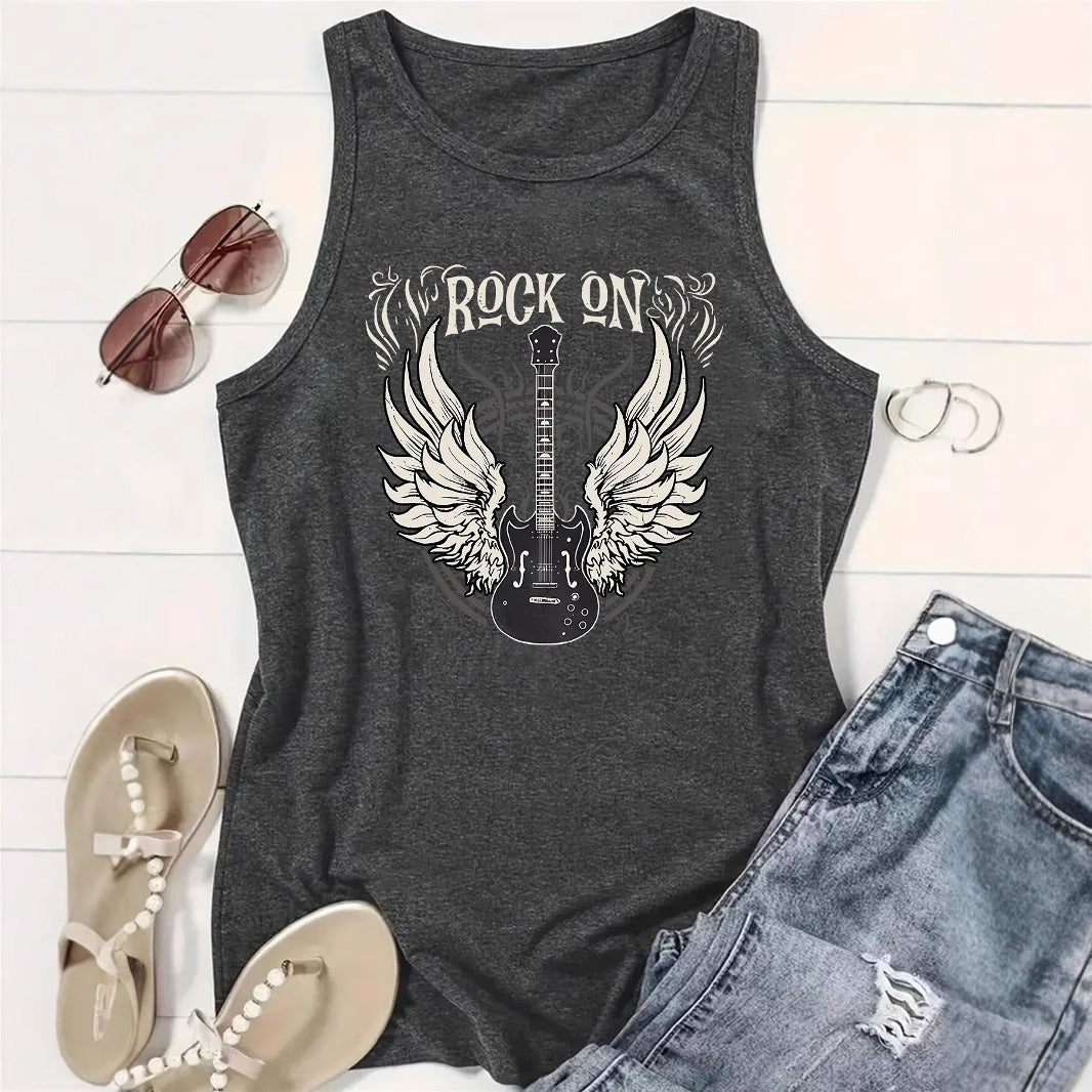 Women's Winged Guitar Printed Soft Large Tanks Small Vest/suspenders/tube Top