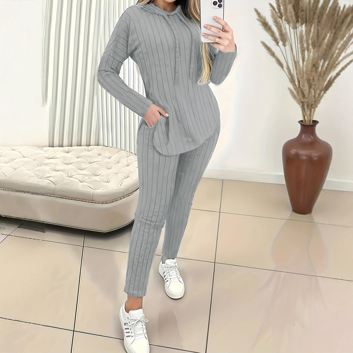 Women's Wear Long Sleeve Comfortable Sunken Stripe Hooded Fashion Casual Suit