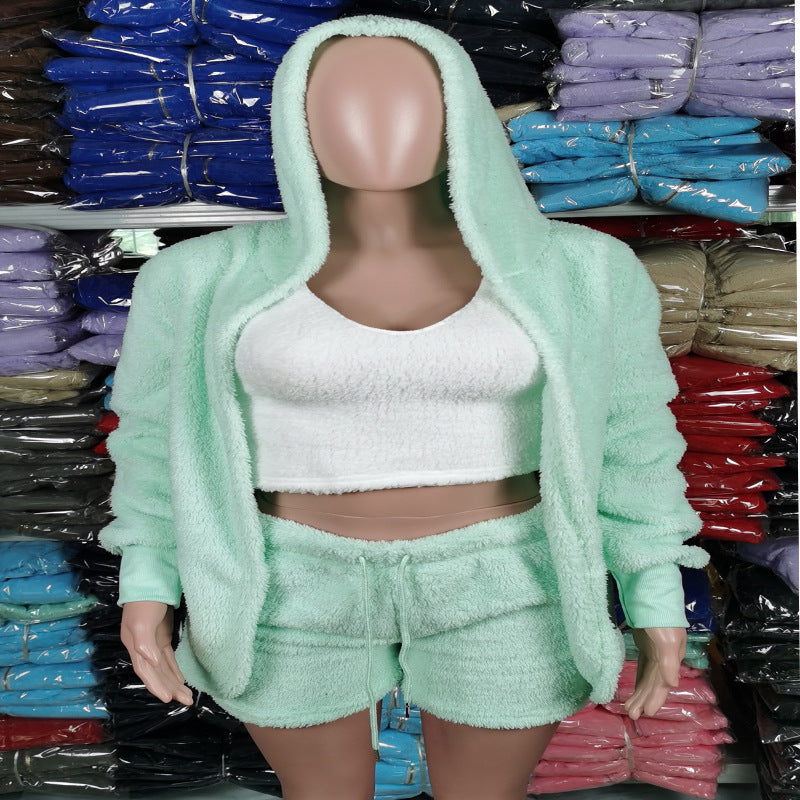Women's Winter Plush Pajamas Long Sleeve Sports Fashion Casual Suit