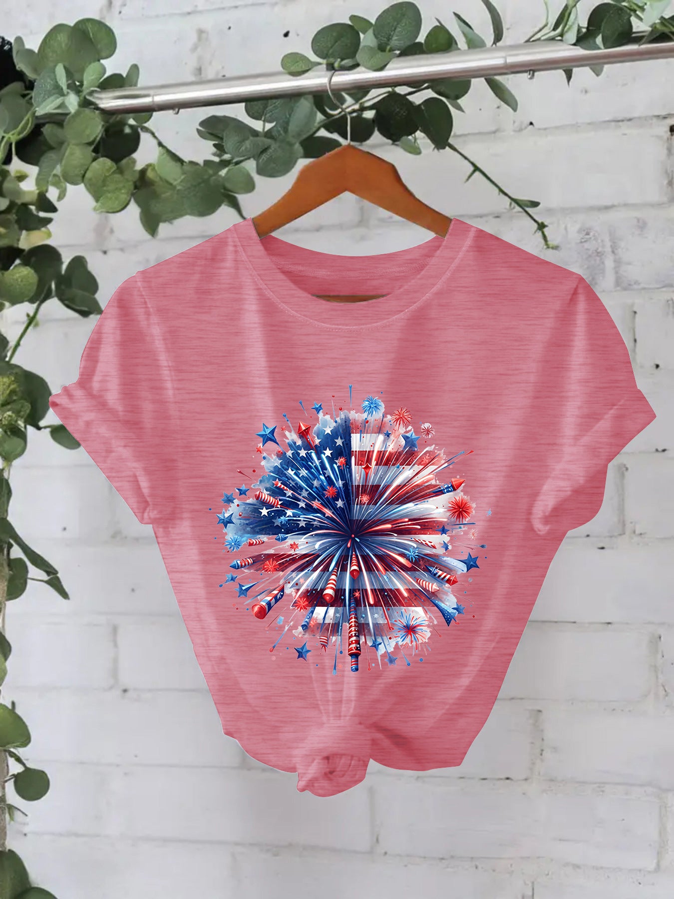 Women's Fashion Short-sleeved Independence Day Fireworks Printing Women's T-shirt