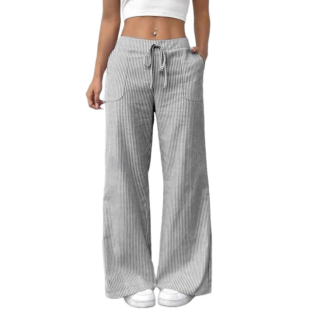 Women's Spring Striped Fashion Loose Trousers Wide Casual Pants