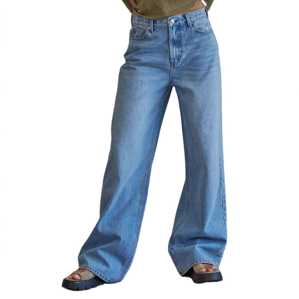 Women's Worn Looking Washed-out High Waist Loose Slimming Straight Wide Leg Women's Jeans