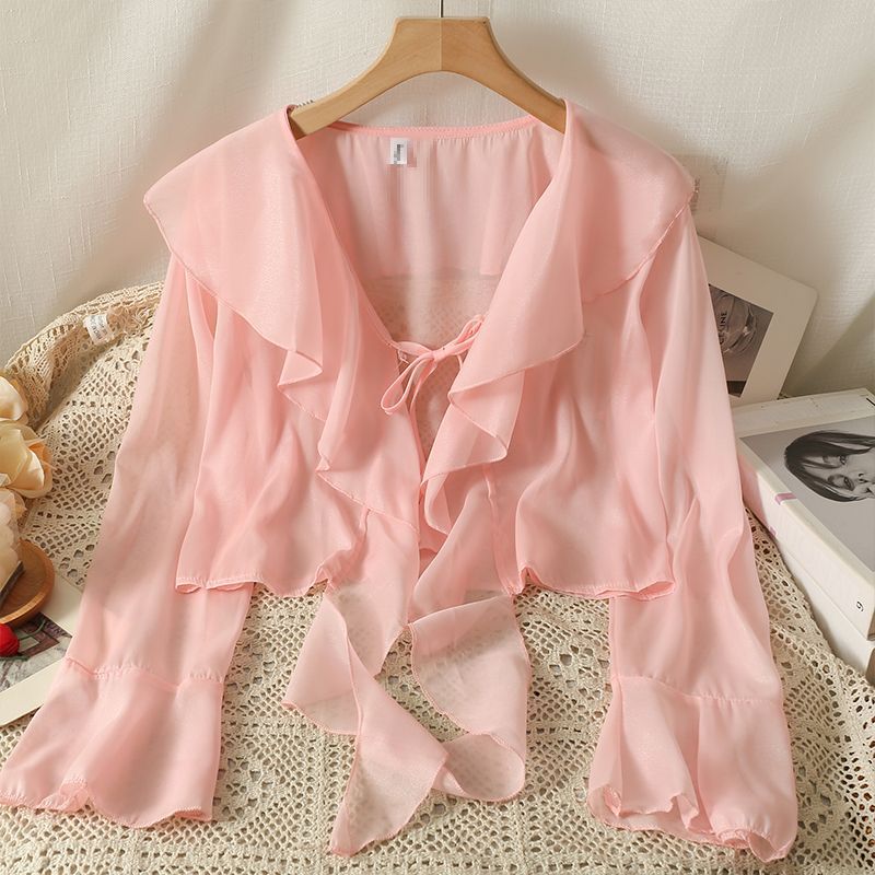 Women's Wear Braces Long Sleeve Outer Air Lace Shirt, Chiffon Shirt