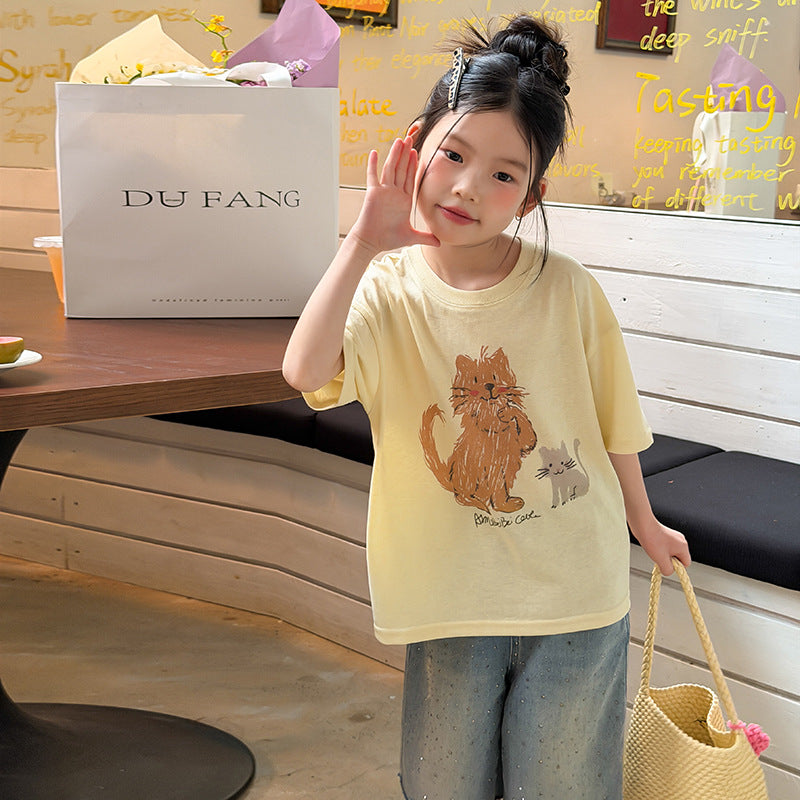 Children's Style Half Sleeve Cotton Cool Lightweight Breathable Top Cartoon Children's T-shirt