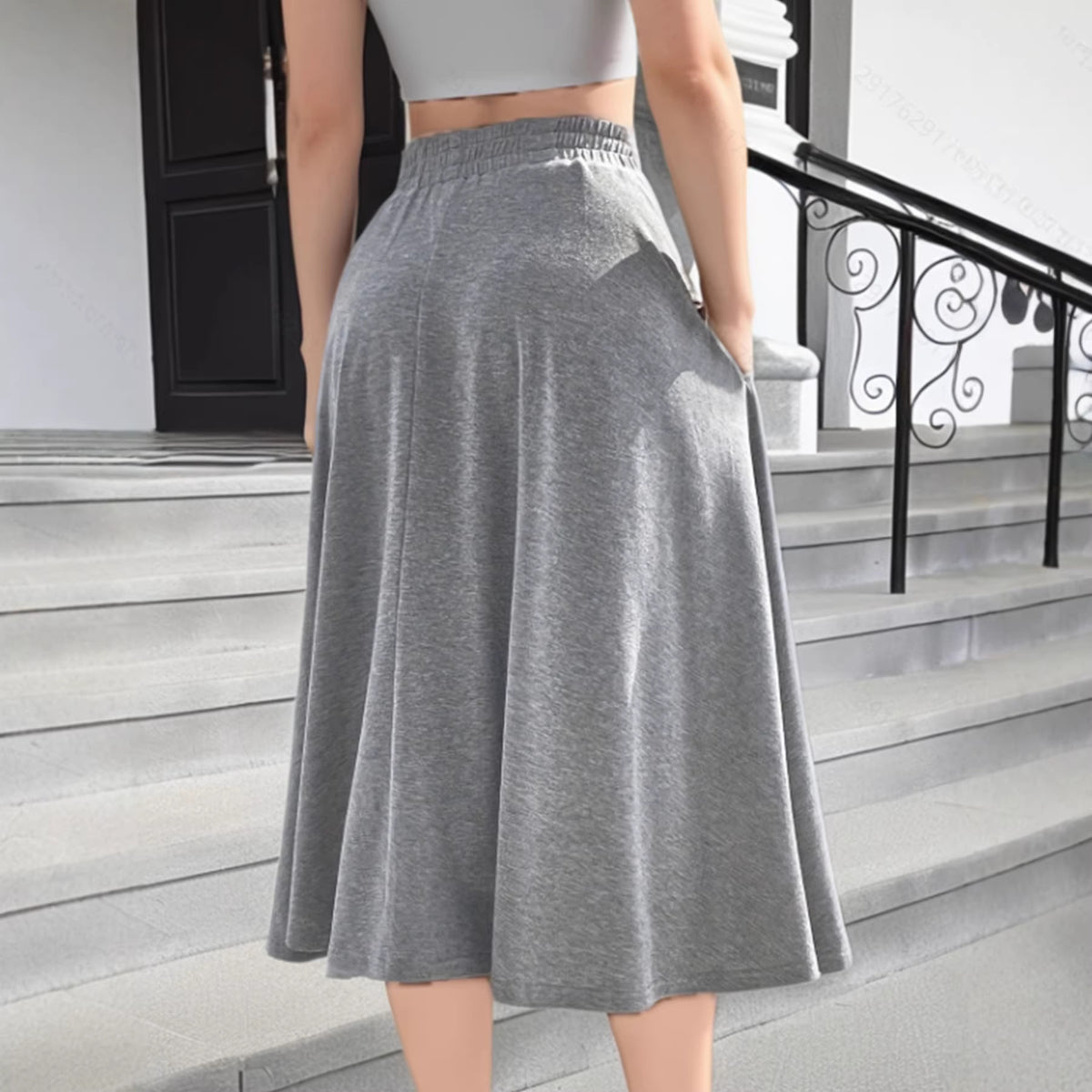 Women's Solid Color Pocket Casual Fashion Stitching Skirt