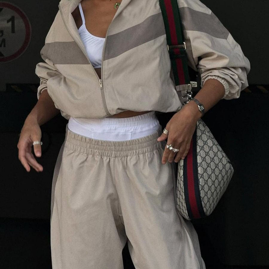 Women's American Elastic Fashionable Trousers Contrast Color Fashion Casual Suit