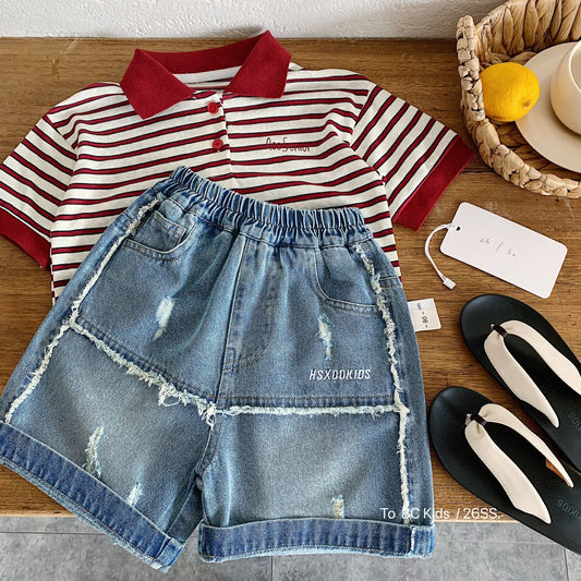 Children's Denim Shorts Summer Raw Edge Embroidered With Children's Pants