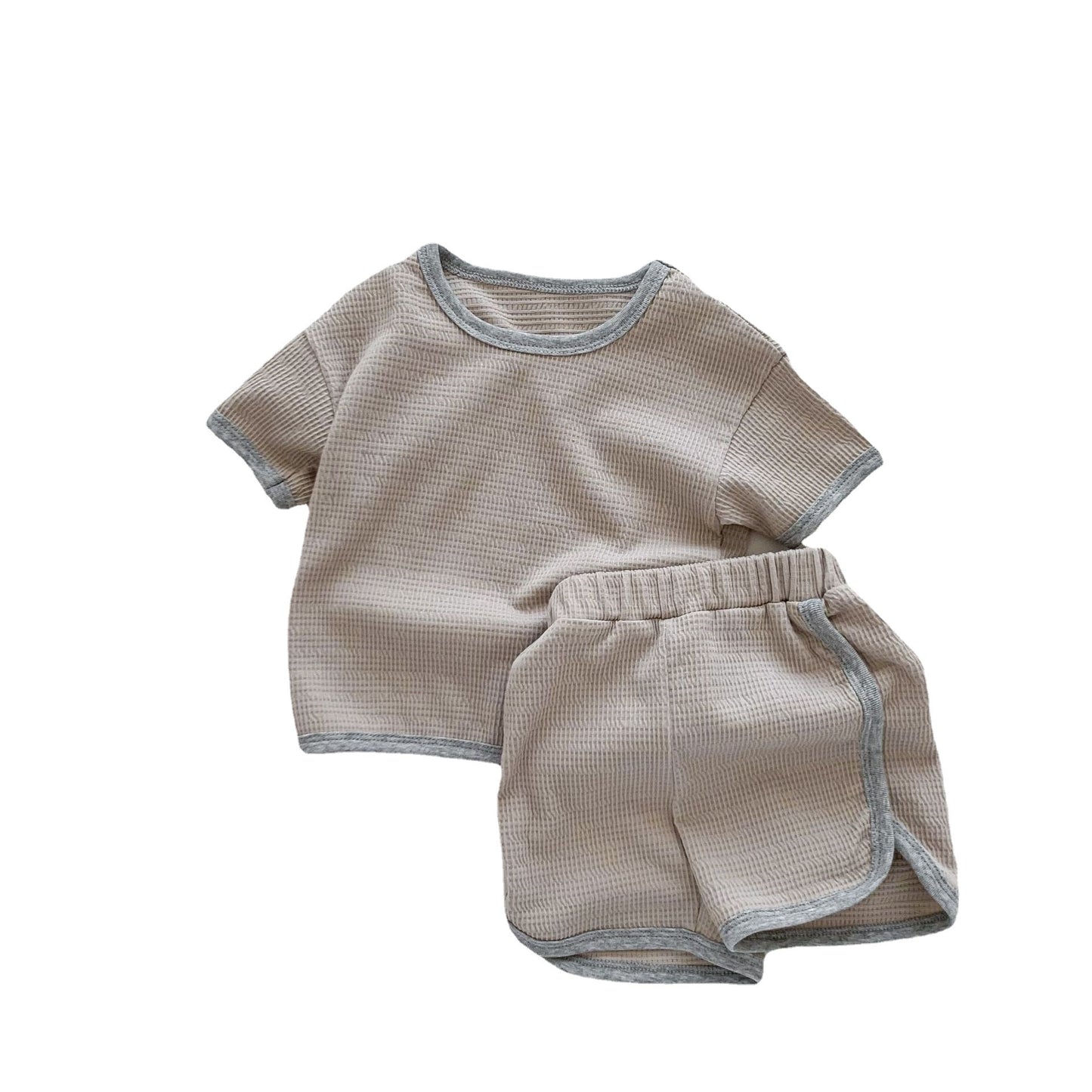 Korean Style Waffle Casual Sports Short Children's Suit