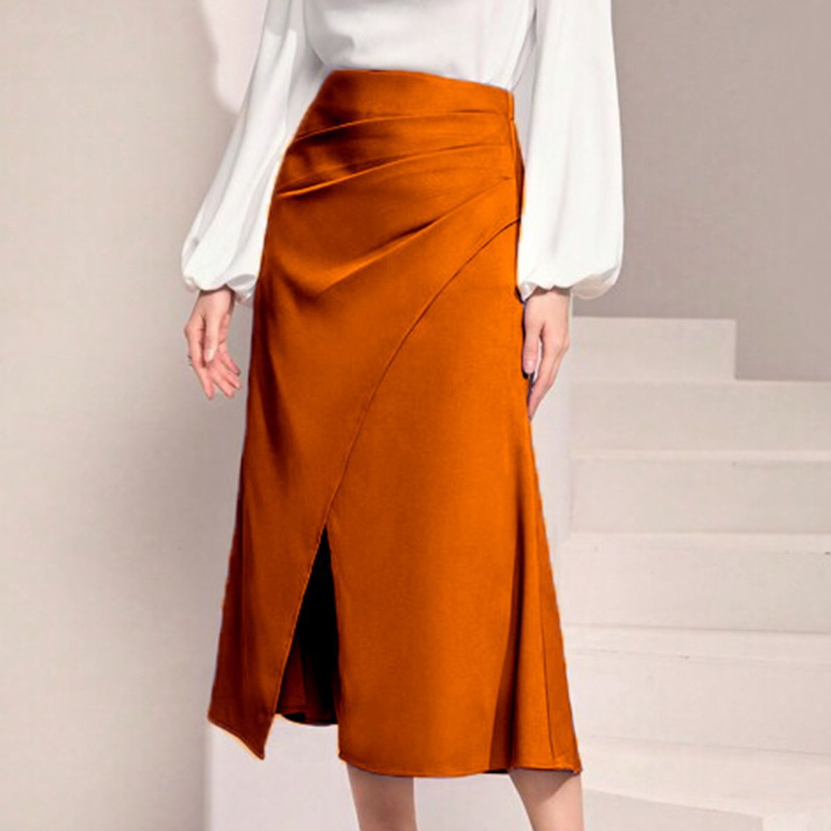 Women's Satin Heap Pleated Split Dress Solid Skirts