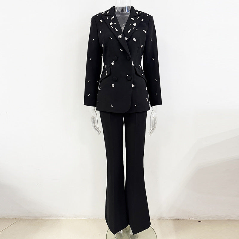 Bead Diamond Slim Fit Trousers Two-piece Fashion Casual Suit