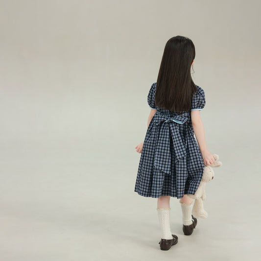 Children's Plaid Princess Short Sleeve Skirt Birthday Children's Dress