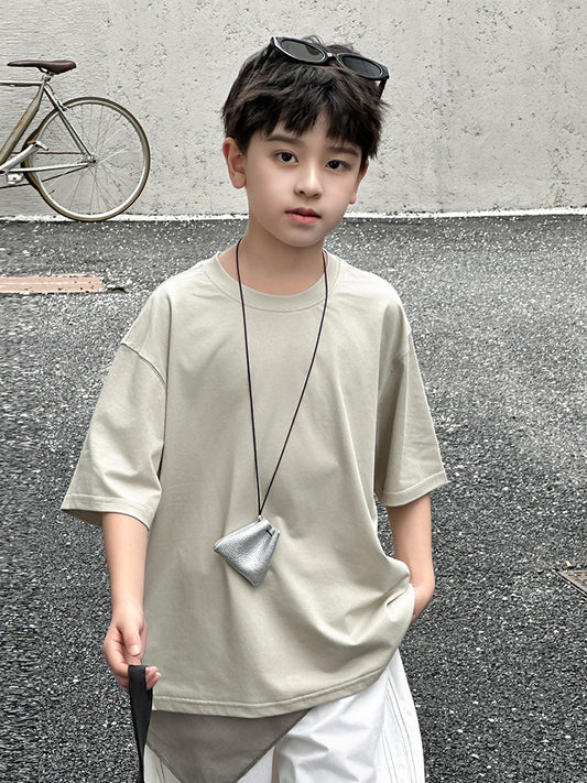 Men's & Children's Short-sleeved Summer Middle Big Dopamine Simple Solid Children's T-shirt