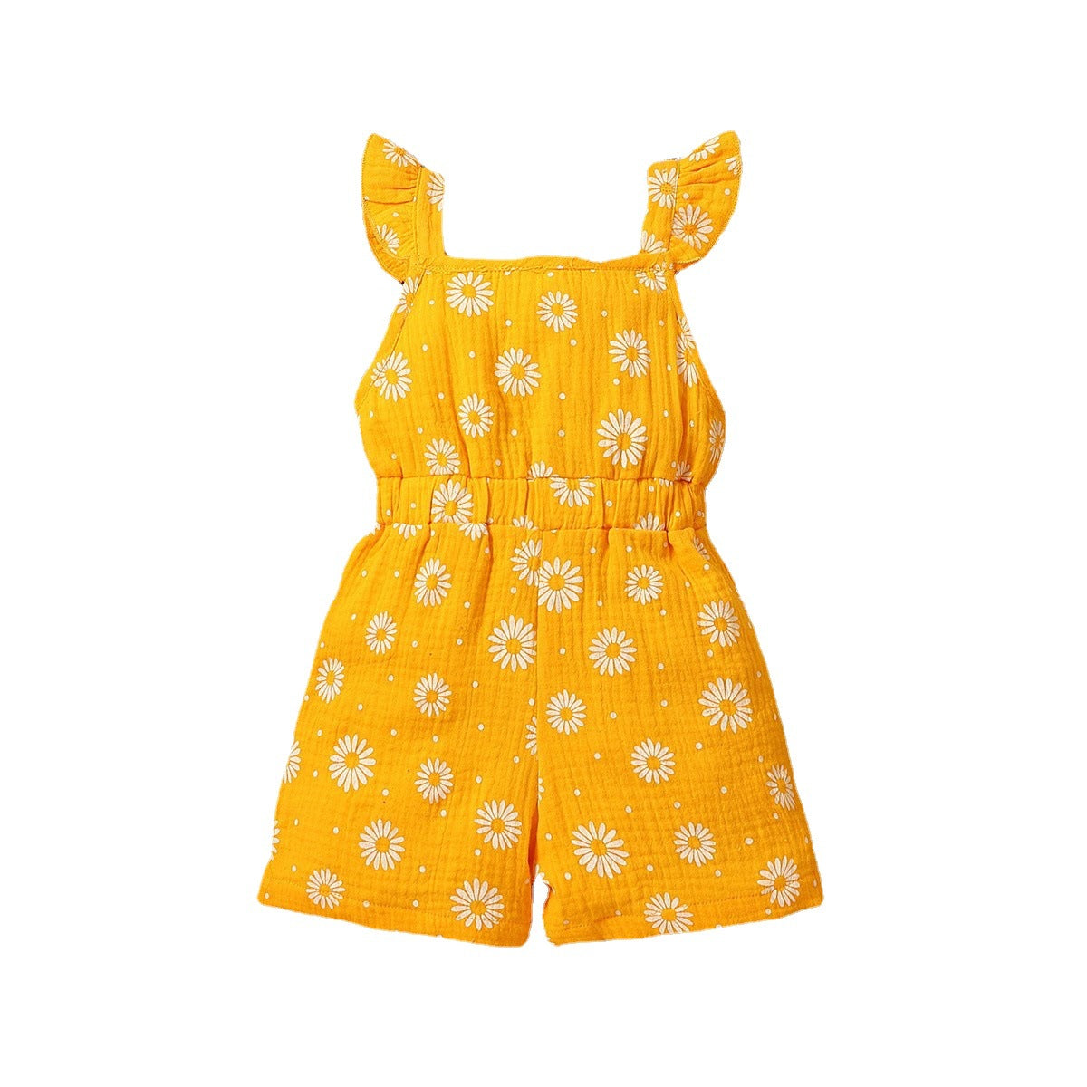 Children's Summer Full Print Little Daisy Flounced Sleeve Single-breasted Jumpsuit Children's Pants