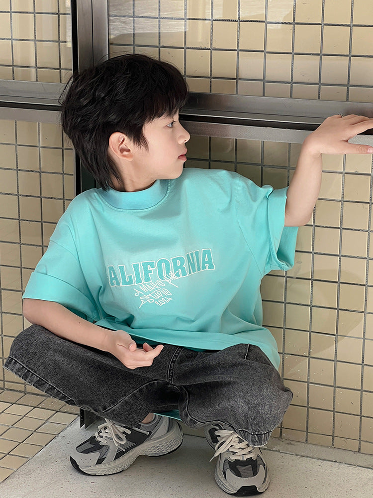 Children's Bright Color Short Sleeve Loose Breathable Children's T-shirt