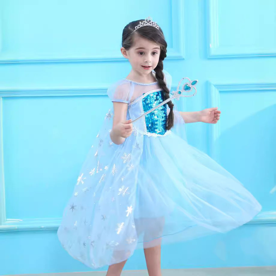 Charming Princess Elsa Frozen Short-sleeved Cotton Children's Dress