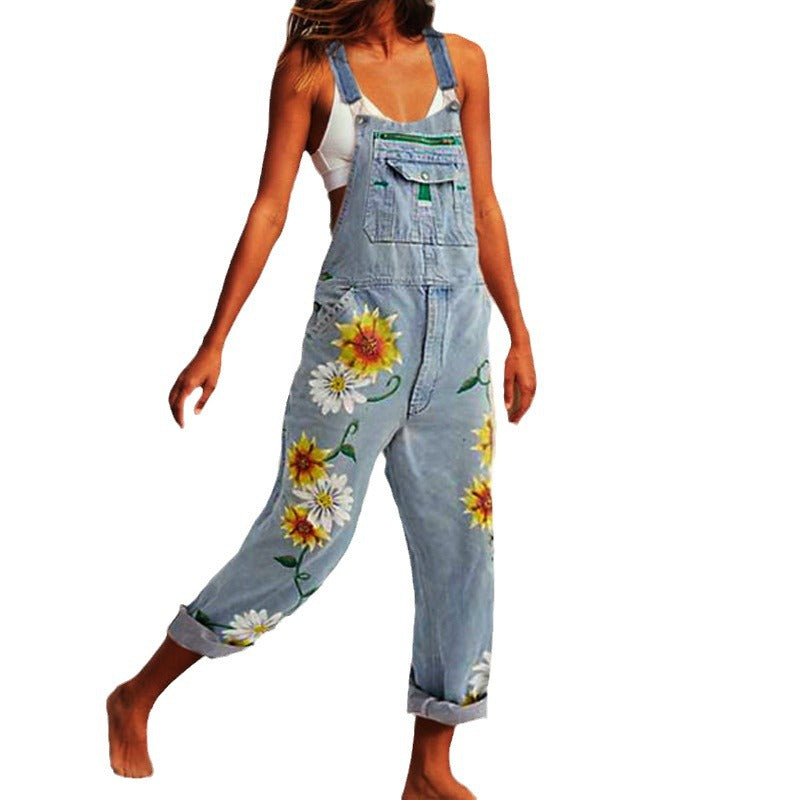 Printed Sleeveless Suspenders Slimming Sheath Suspender Pants