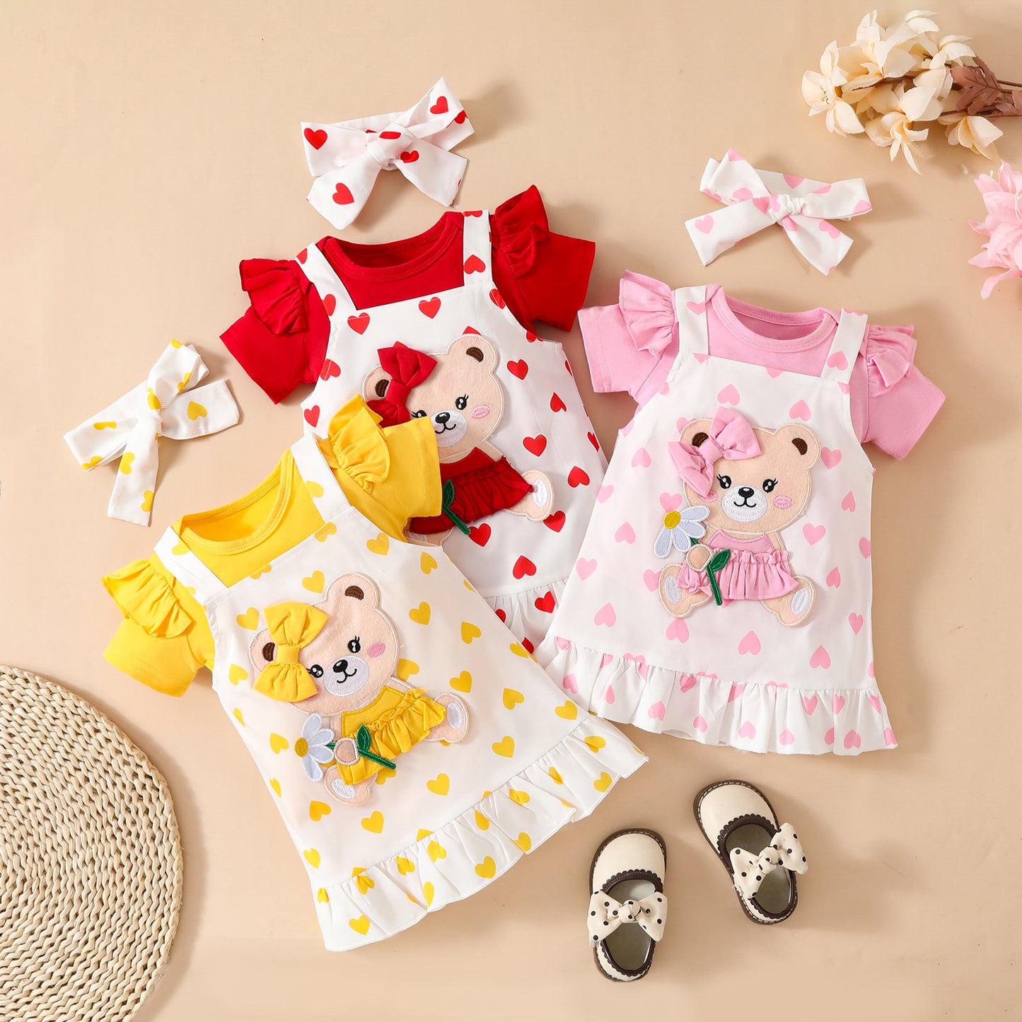Children's Clothing Summer Short Sleeve Triangle Rompers Love Bear Zhang Zi Children's Suit