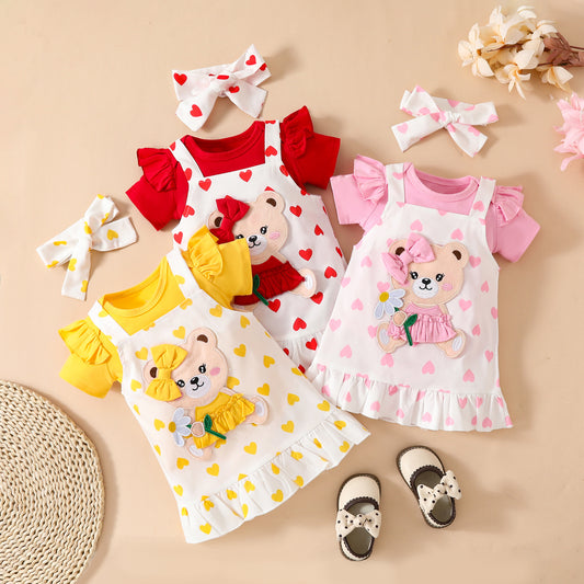 Children's Clothing Summer Short Sleeve Triangle Rompers Love Bear Zhang Zi Children's Suit