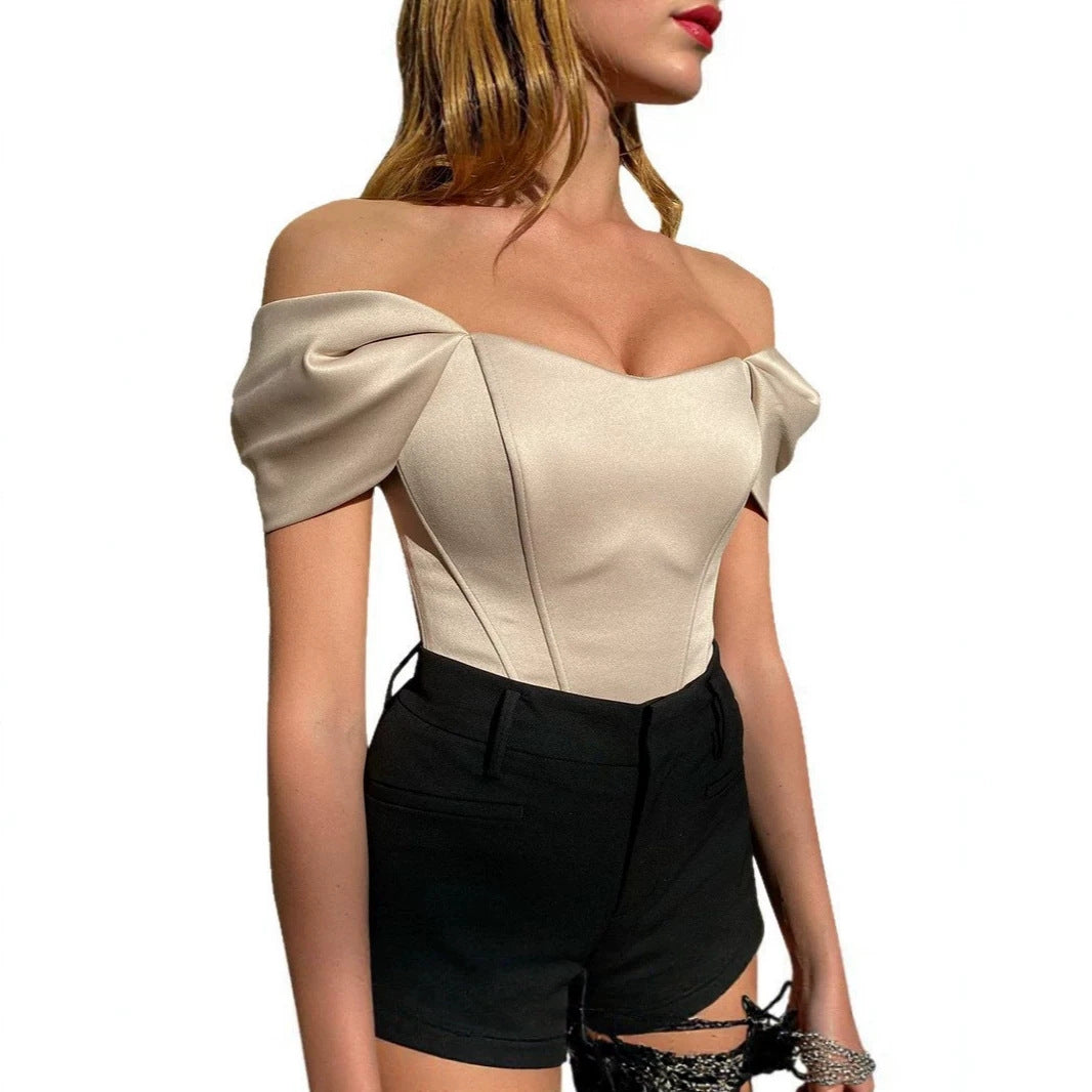 Women's Summer Fishbone Waist Tube Satin Vacation Tops