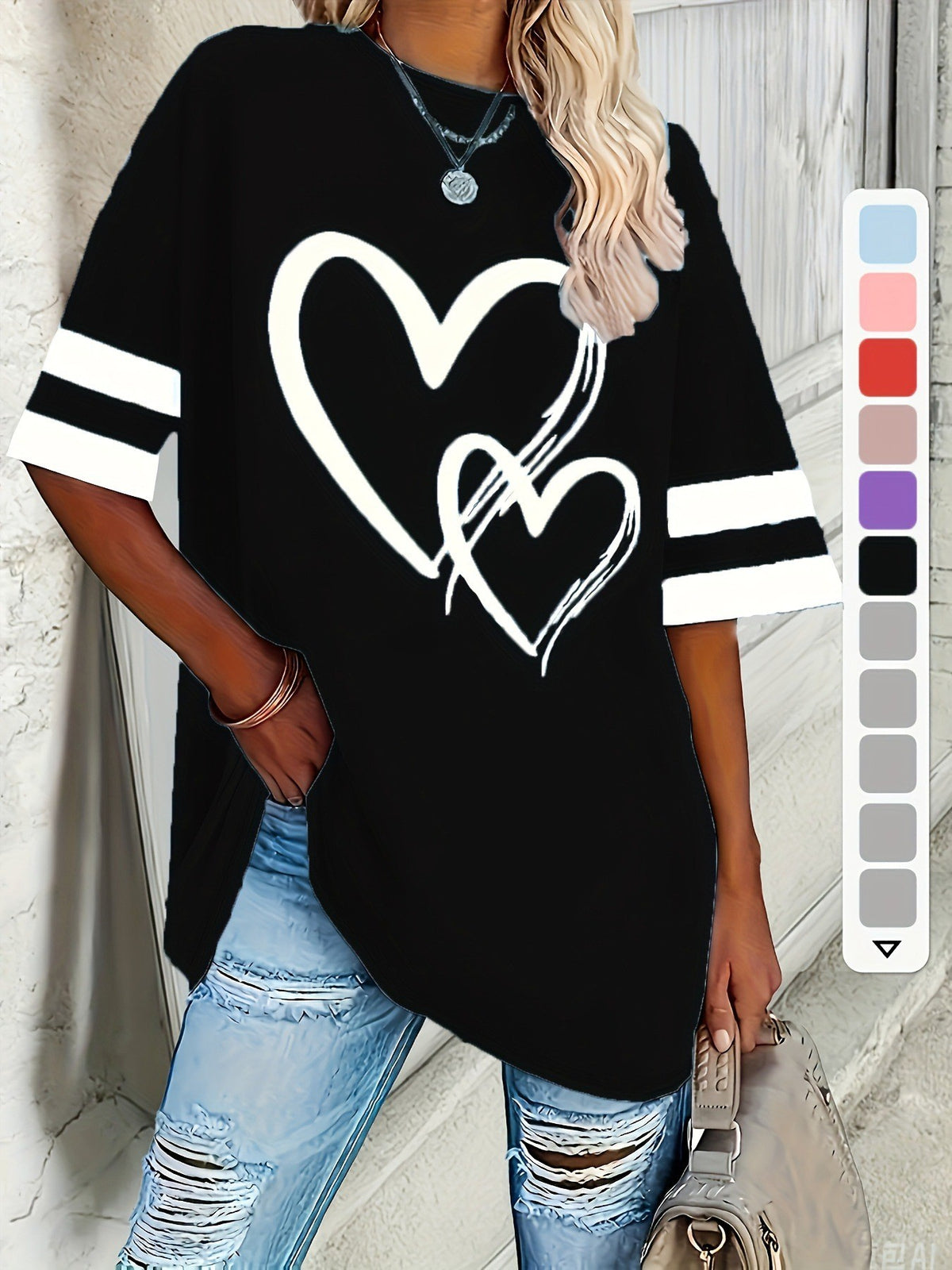 Women's Casual Sleeve Love Elegant Comfortable Pullover Large Size T-shirt
