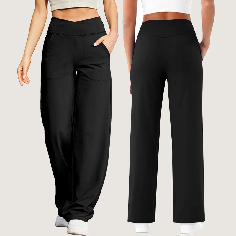 Women's Feel V Waist Cross Wide Leg With Pockets Fitness Sports Casual Pants