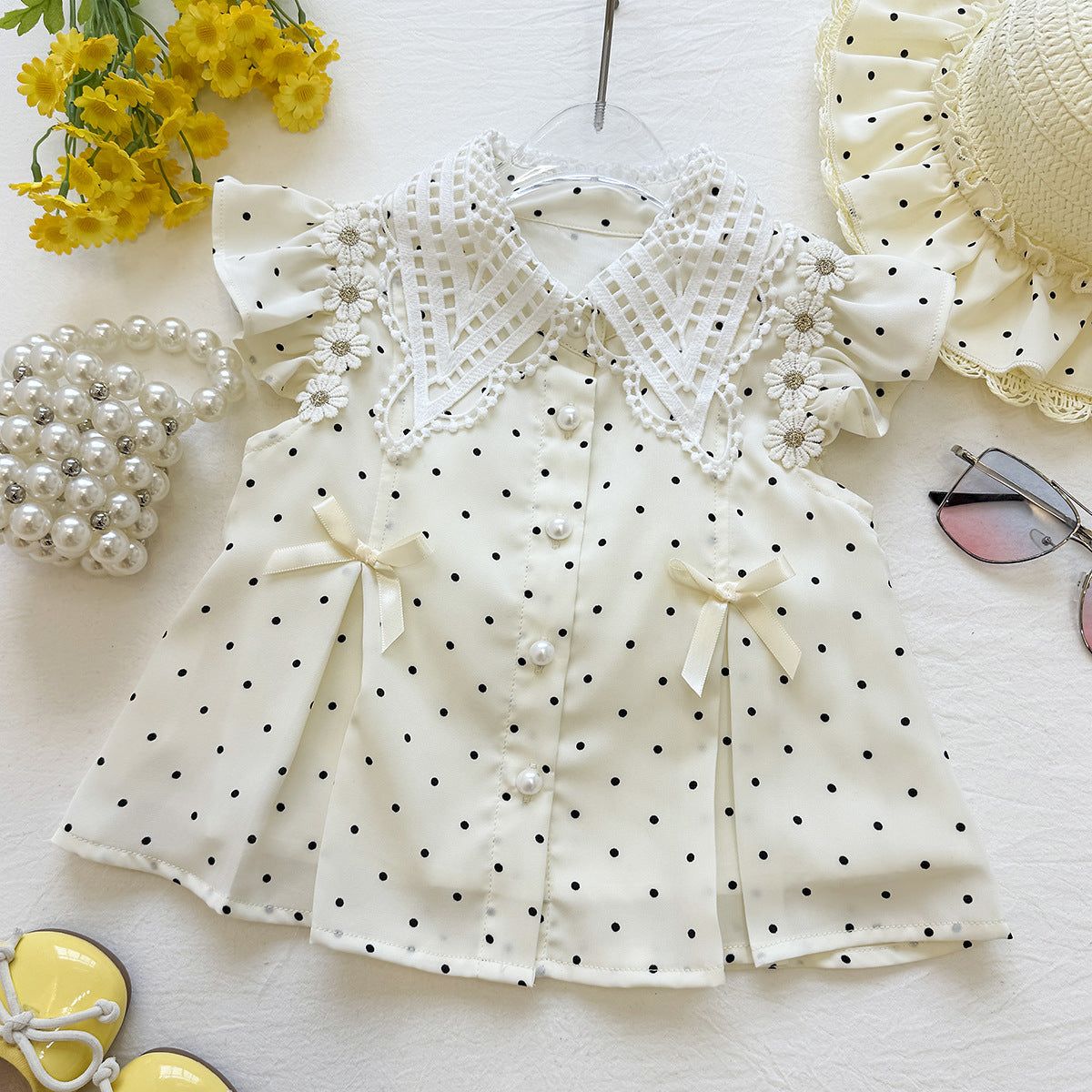 Cute Shorts Sleeveless Two-piece Sweet Western Style Polka Dot Children's Suit