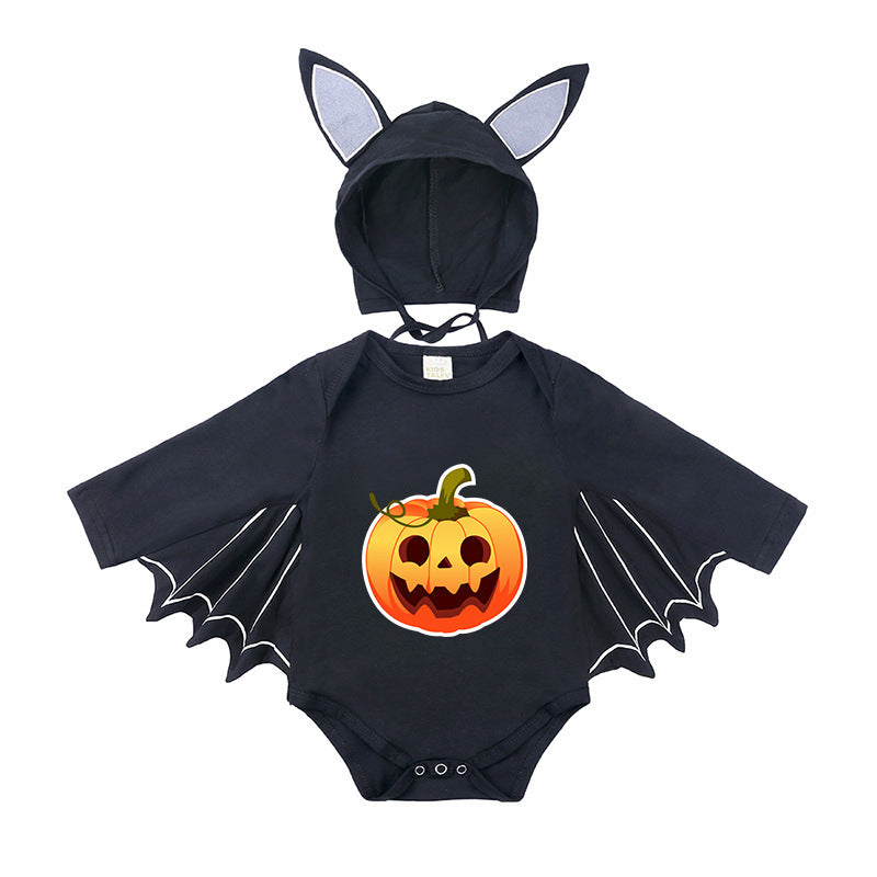 Children's Halloween Clothing Boys Long Sleeve Bat Shape Triangle Rompers Born Jumpsuit, Climbing Suit