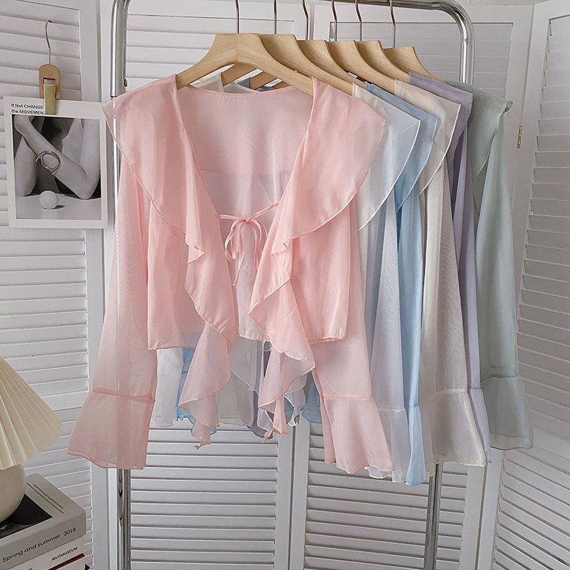 Women's Super Fairy Sun Protection Summer Lightweight Breathable Sling Dress Lace Shirt, Chiffon Shirt