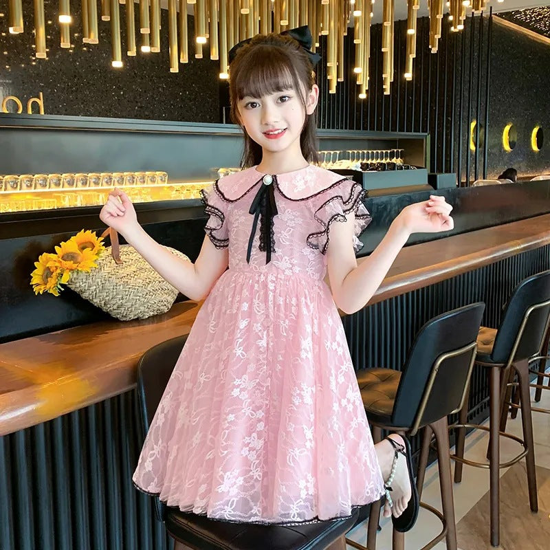 Children's Summer Fashionable Princess Middle Big Little Lace Children's Dress