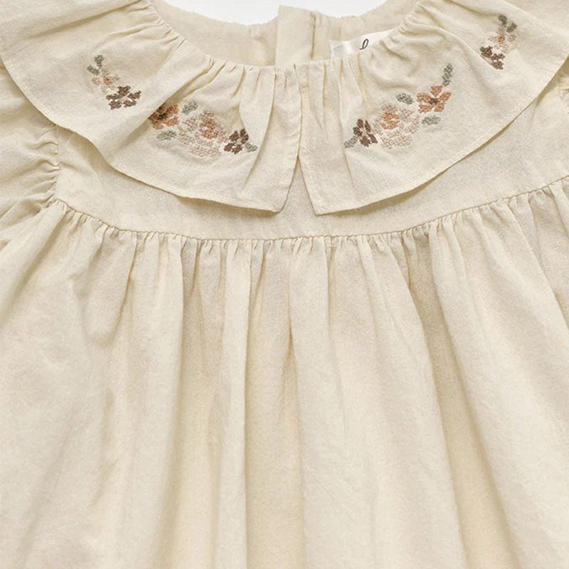 Embroidered Large Lapel Pleated Short-sleeved Princess Children's Dress